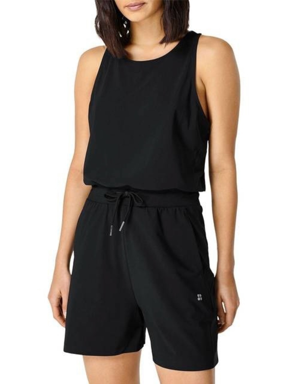 Sweaty Betty Explorer Romper Sleeveless Drawstring Waist Lightweight Black Sz 8